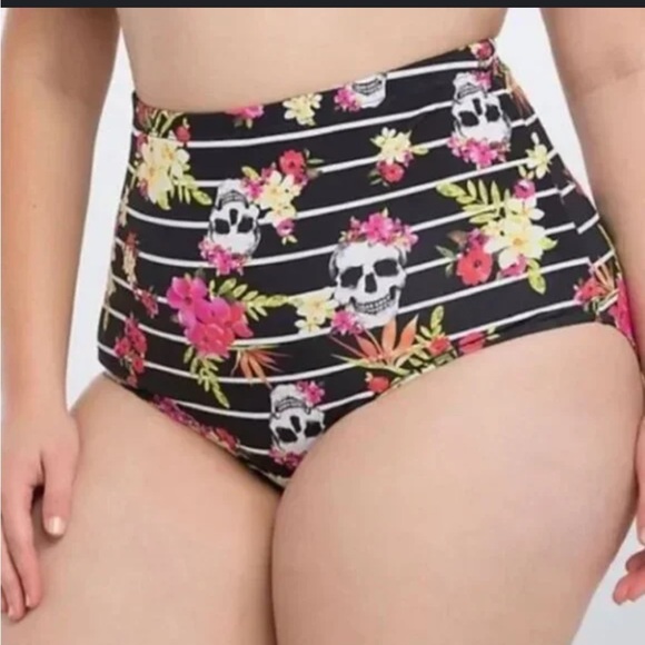 torrid Other - Torrid Black Floral Skull Print High Rise Bikini Bottoms 3
